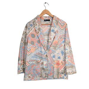 Block Island Petites Womens 8P Vintage 90s Blazer Jacket Padded Shoulder Linen B